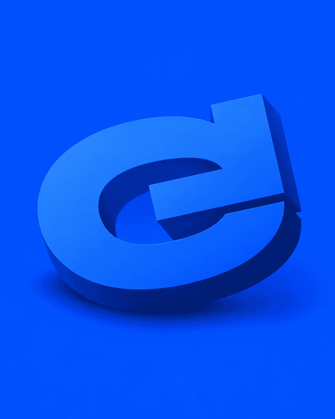 The original ESGE G symbol as a sculptural blue relief.