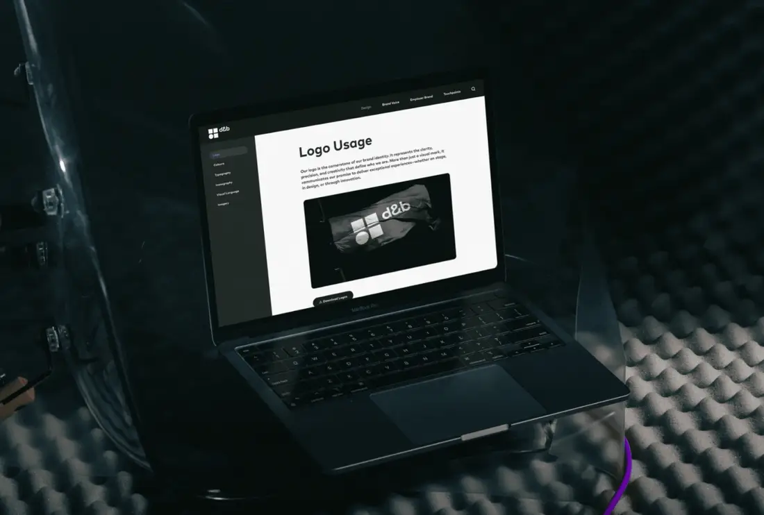 d&b online style guide displayed on a laptop